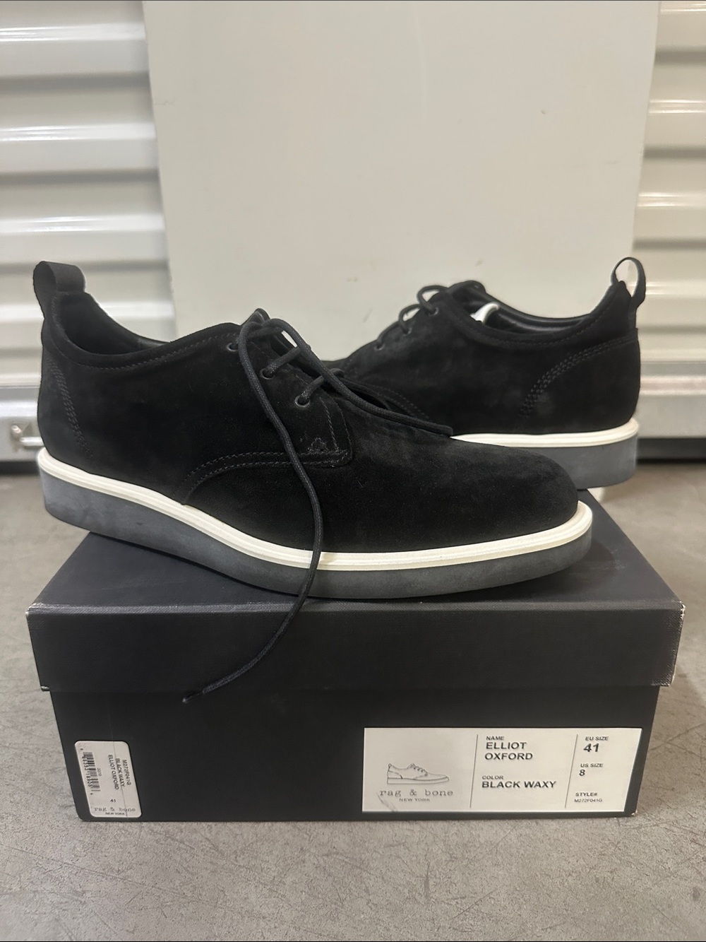 rag & bone Black Suede Derby Shoes with White Sole
